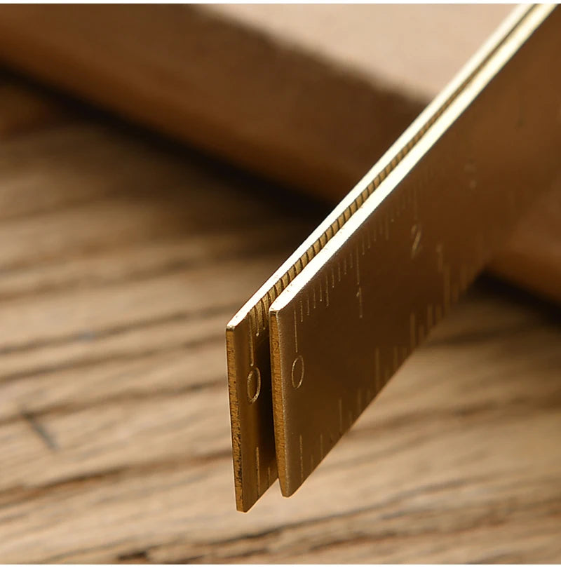 Retro Brass Straight Rulers Centimeter Inches Metal Triangle Ruler Protractor Stationery Measuring Tool School Office Supplies