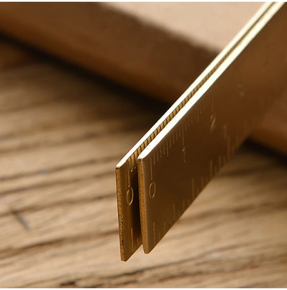 Retro Brass Straight Rulers Centimeter Inches Metal Triangle Ruler Protractor Stationery Measuring Tool School Office Supplies