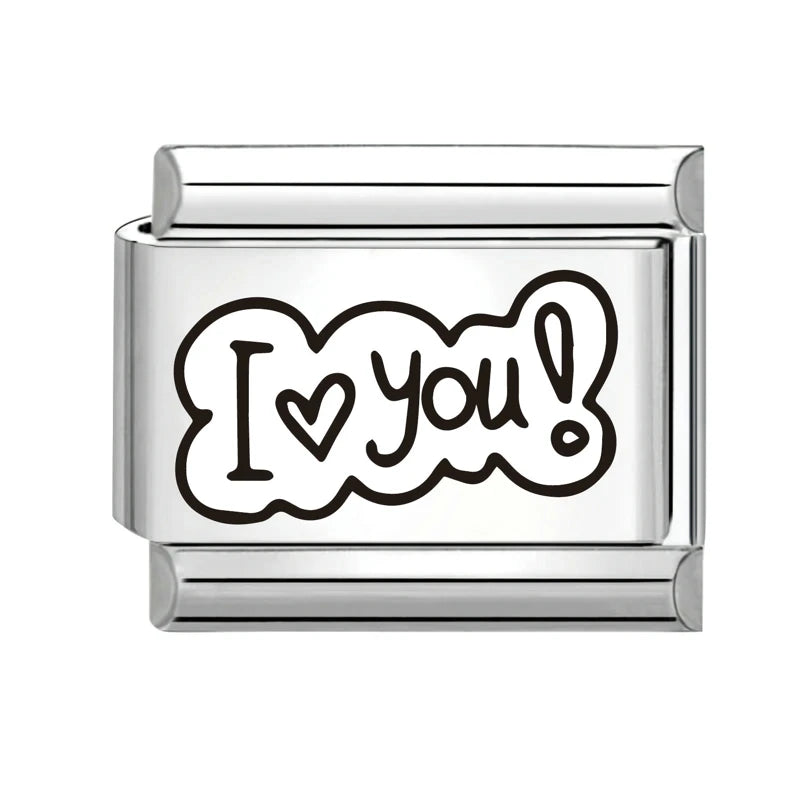 New Y2K Colorful Glaze English Word Italian Charm Link Fit 9mm Stainless Steel Jewelry DIY Making Bracelets For Gifts