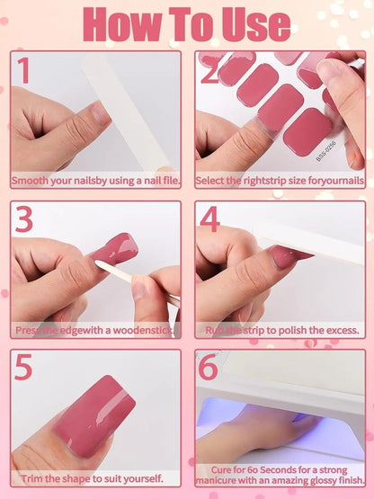 16/22 Tips Semi Cured Gel Nail Stickers for UV Lamp Designer Adhesive Nail Gel Wraps DIY Long-lasting  Nail Decoration