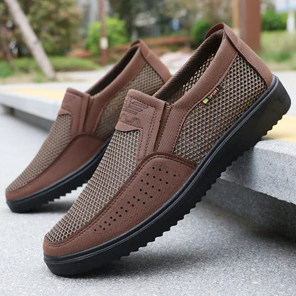 Men's Breathable Slip-On Casual Shoes - Lightweight Low-Top Walking Sneakers, Suitable for Outdoor Activities, Fishing, Parks, and Exercise, Brown Mesh Fabric, Rubber Sole, Comfortable for All Seasons, Outdoor Footwear | Low-