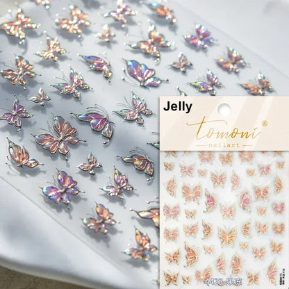 Jelly Butterfly 5D Nail Art Sticker Rhinestone Crystal Charming Shiny Insect Animals DIY Self Adhesive Decoration Manicure Decal