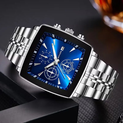Luxury Square Dial Men Quartz Wristwatch Fashion Stainless Steel Man Business Watches With Calendar Reloj Hombre (Without Box)
