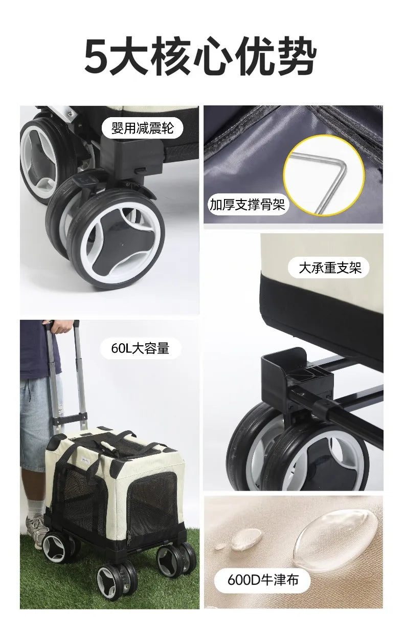 FurStarLarge Pet Rolling Carrier With Wheels Multi-Cat Travel Trolley Bag Spacious Dog Carrier Backpack Portable Car Seat Pet St