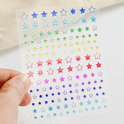 Black White Star 3D Nail Art Sticker Y2K Pentagram Self-Adhesive Decals Laser Shiny Glitters Starlight Manicure Ornaments Slider