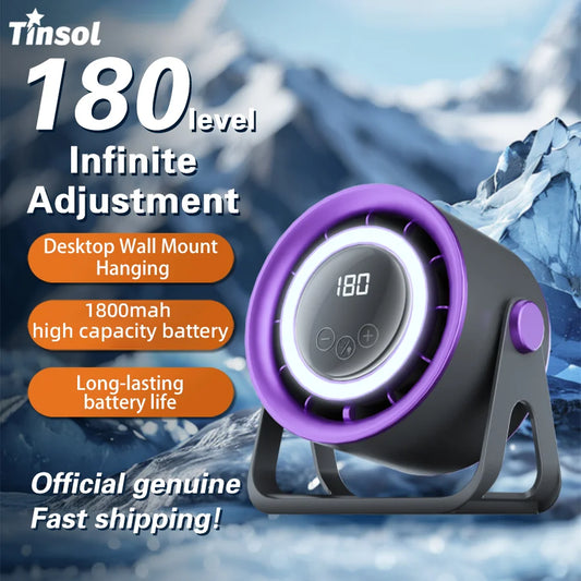 TINSOL 1800mAH Portable Electric Fan with Ambient Light Turbo Mute Electric Fan Desktop Wall Mount Ceiling Air Cooler