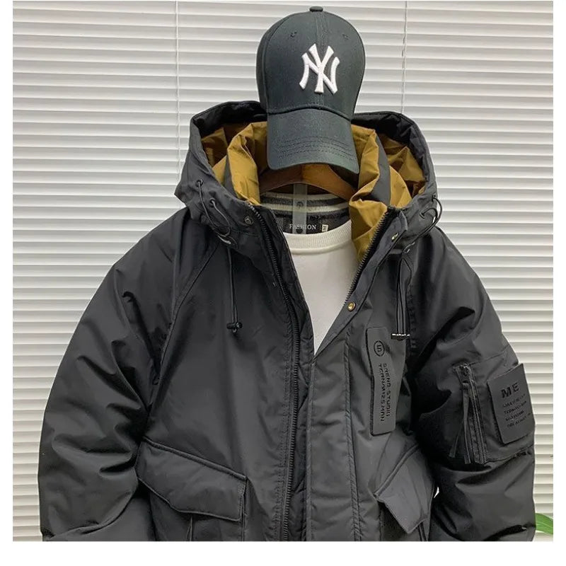 Luxury High-end Down Jackets Men Winter Warm Cargo Coat White Duck Down Coat Windproof Pockets Hooded Thick Parkas Canada