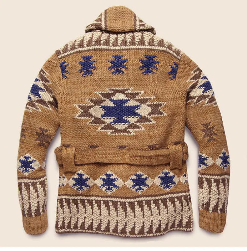 Europe and The United States Men Heavy Jacquard Fashion Sweater Autumn and Winter Retro Casual Thick Cardigan Knit Sweater Coat