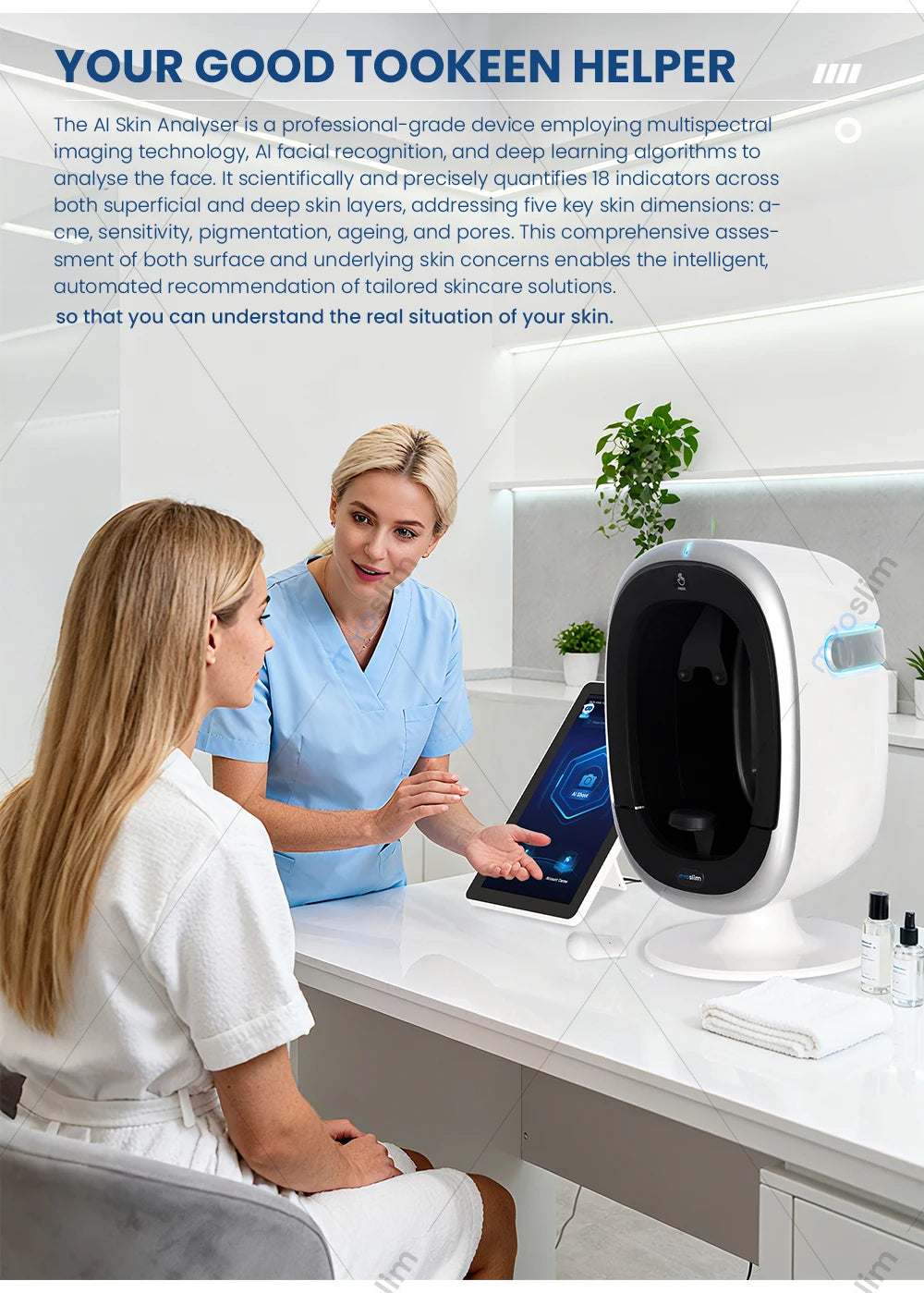 3D Skin Scanner Care Facial Analyzer Monitor Machine Magic Mirror Portable TestingEnglish Detector Face Camera Test Analysis