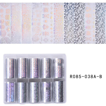 10 Patterns New Metal Nail Foils for Transfer Paper Stickers Floral Chameleon Nails Wraps DIY Water Marble Nail Art Decorations