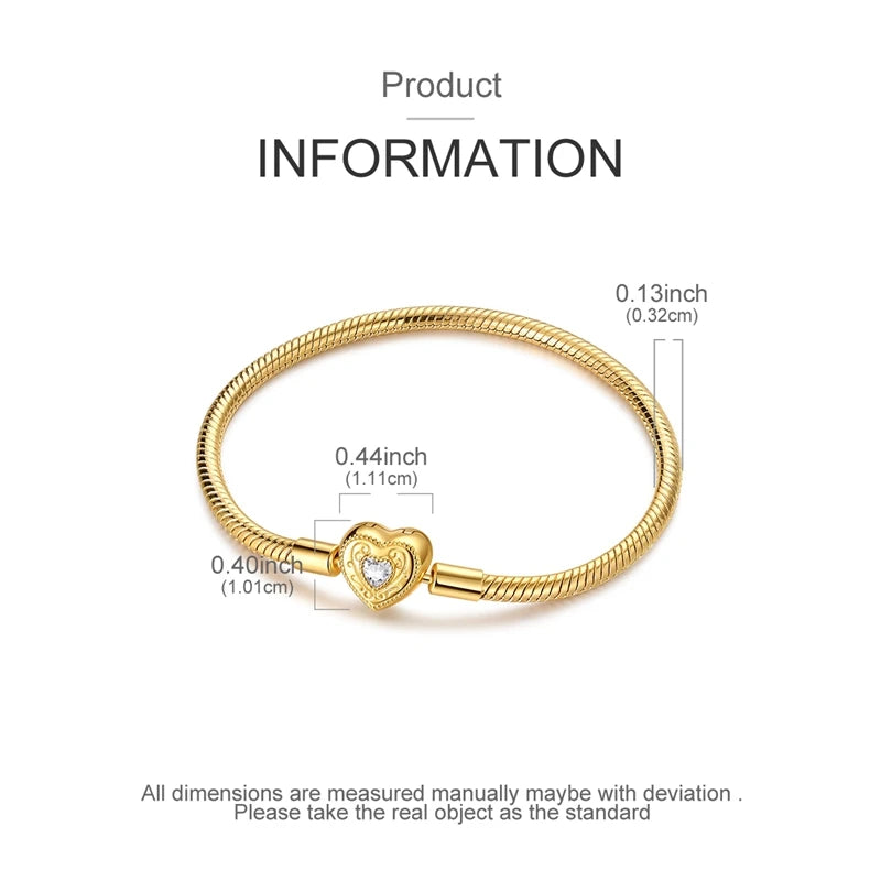 Original Bracelet 925 Sterling Silver Charm Bracelet 17-20CM Golden Heart Love Key Clover Bracelet Bangle Women Jewelry Gift
