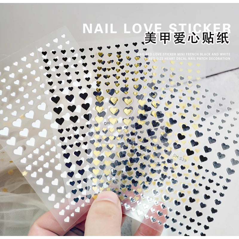 3d Nail Art Stickers Red Black White Love Hearts Stars Clouds French Full Tips Adhesive Nail Decals Slider For Manicure