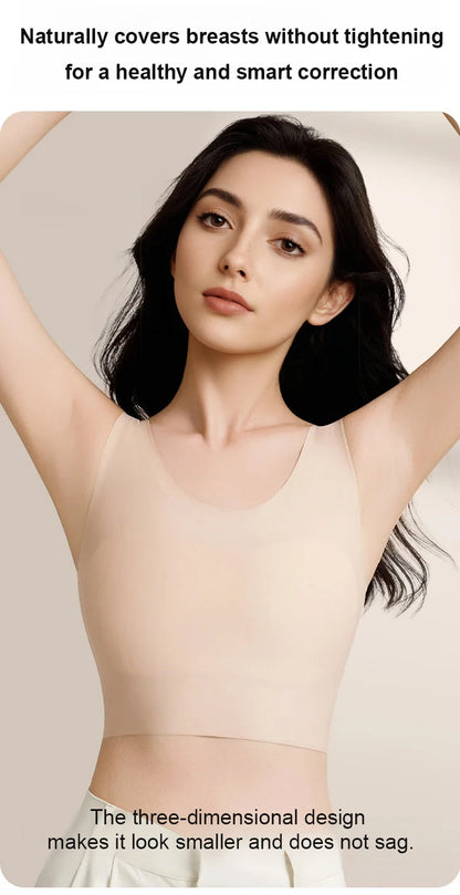 Women's Large Breasts Underwear Wide Shoulder Invisible Corset Antibump Thin Underwear with Bra Pads