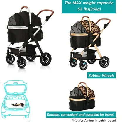 Luxury 3-in-1 Aluminum Alloy Foldable Pet Stroller Customized Dog Travel Carrier with Trolley Bag