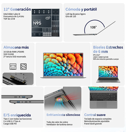 TECLAST F16 Pro 15.6 inch Laptop 16GB RAM 512GB SSD Computers for Intel N95 CPU 1920x1080 IPS Backlit Keyboard Mini-HDMI WiFi 6 USB3.2 F16Pro Notebook