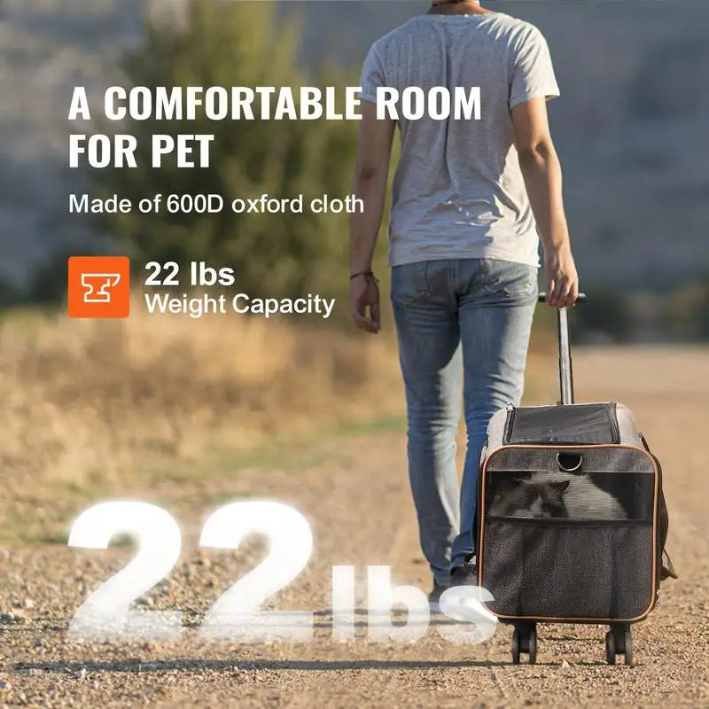 Foldable dog trolley backpack, max. 9.9kg load capacity, transport bag made of 600D Oxford fabric, 4-wheeled dog cart, pet trolley, dog travel bag, ideal for car trips or excursions