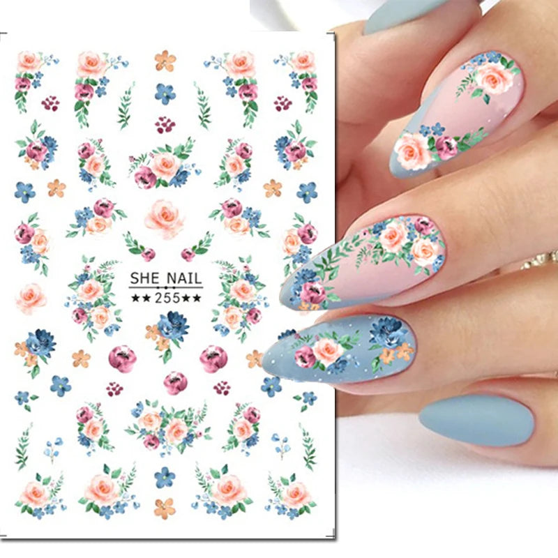 3d Nail Art Decals Spring Booming Violets Lavenders Purple Blue Pink Flowers Butterflys Stickers Decoration For Nail Tips Beauty