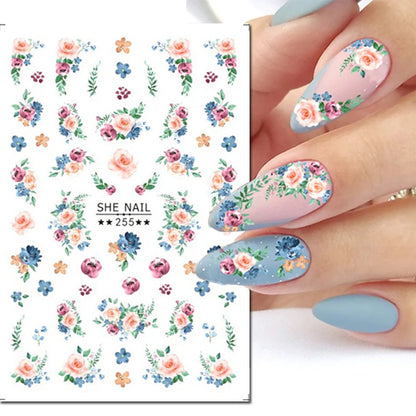 3d Nail Art Decals Spring Booming Violets Lavenders Purple Blue Pink Flowers Butterflys Stickers Decoration For Nail Tips Beauty