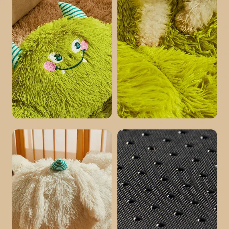 Winter Warm Pet Nest Washable Green Cartoon Monster Semi Enclosed Dog House Suitable for Medium and Large Sized Cat/Dog Supplies
