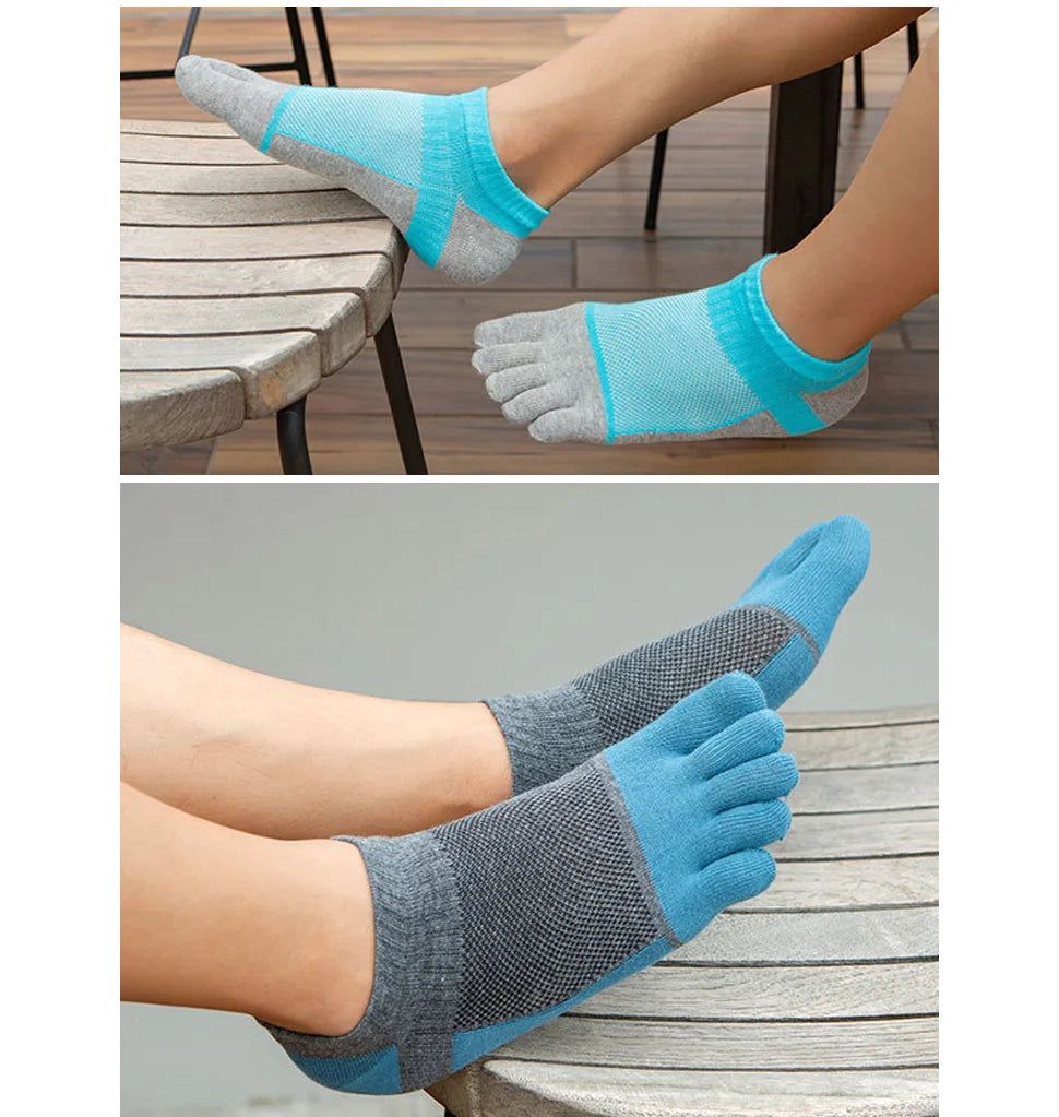 1/5 Pairs Summer Toe Ankle Socks Cotton Colorful Mesh Breathable Shallow Mouth Sweat-Absorbing Deodorant No Show 5 Finger Socks