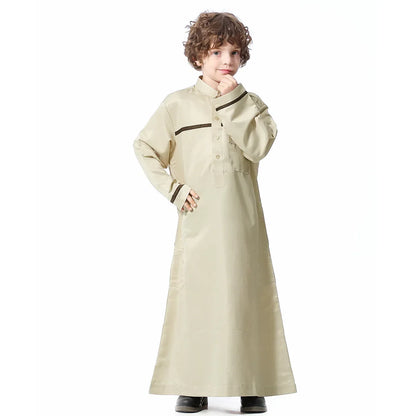 Muslim Saudi Arab Boys Robe Kids Abaya Kaftan Prayer Islam Ramadan Clothing Long Sleeve Thobe Middle East Teenage Dress Dubai