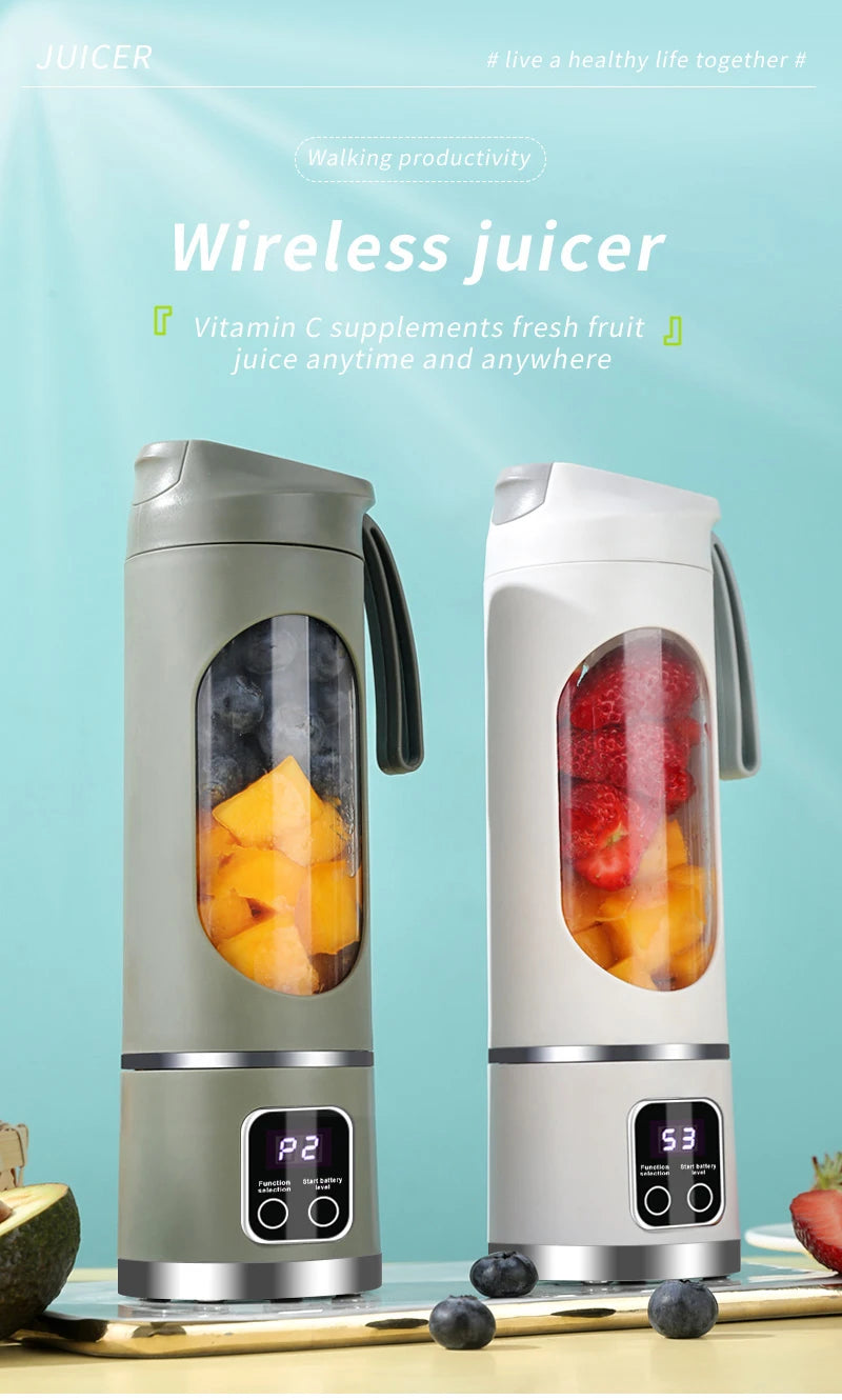 10 Blades Portable Fruit Juicer 450ml Capacity 3 Gears USB Rechargeable Blender Ice Crusher for Shakes and Smoothies Juicer Cup
