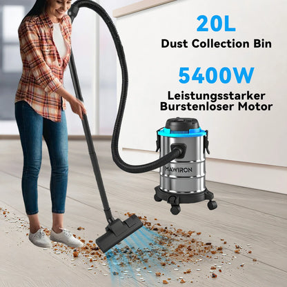 🔧 Heavy Duty Wet Dry Barrel Vacuum Cleaner Stainless Steel Bucket 5400W Powerful Suction Multi Scene Vacuum for Garage Workshop Car Interior Floor Stain & Dry Dust Removal