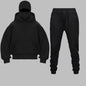 2025 Autumn Winter Men Zippered Hooded Sweatshirt Set - Balakrava Street Fashion Windproof Ninja Letter Design Two-Piece Set