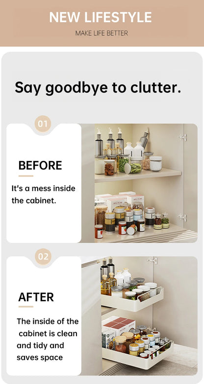 Kitchen Storage Box with Sliding Rail Pull-out Cabinet Storage Rack Spice Pantry Shelves Drawer Kitchen Organizer Basket
