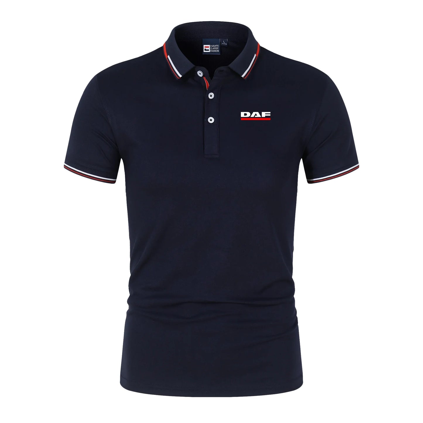Men'S Casual Short Sleeve Polo Shirt DAF Logo Print Striped Color Block Sporty Style Collared Golf Shirt For Summer