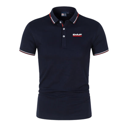 Men'S Casual Short Sleeve Polo Shirt DAF Logo Print Striped Color Block Sporty Style Collared Golf Shirt For Summer