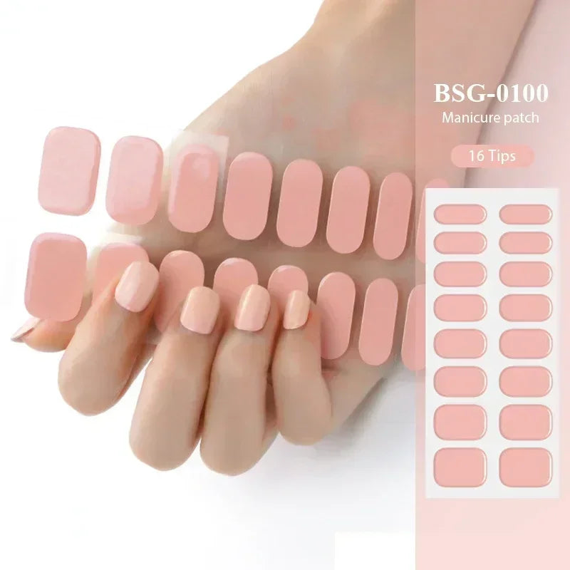 16/20/22Tips Semi-Cured Gel Nail Wraps Full Cover Manicure DIY Waterproof Long Lasting Gel Nail Stickers set for UV Lamp Need