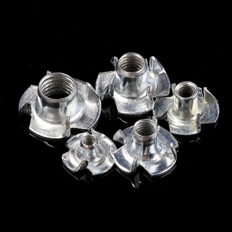 90pcs M3/M4/M5/M6/M8 Woodworking Tools Captive Nuts Four Prong Furniture T Nut Inserts Wood Zinc Plated Carpentry Tool