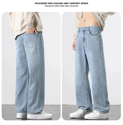 Spring Autumn American Retro Straight Jeans Men Streetwear Korean Fashion Loose Baggy Wide Leg Denim Pants Male Casual Trousers