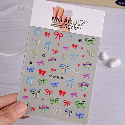 1pcs 5D White Lace Bowknot Nail Art Sticker Sweet Pearl  Bow Ribbon Self-Adhesive Nail Slider DIY Luxury Nail Decorations Decals