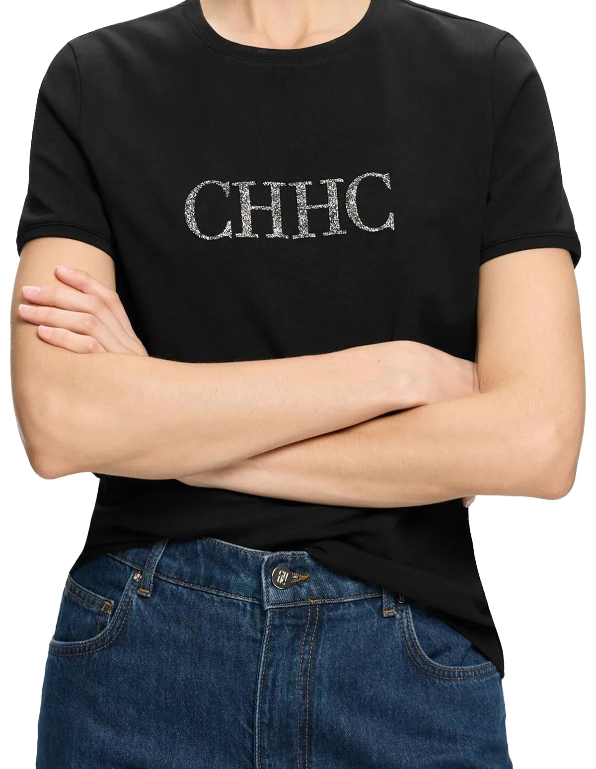 CHCH Summer Women's Elegant T Shirt Casual O-neck Pure Cotton T-Shirt Women Fashion Letter Diamonds Versatile Short Sleeve Tops