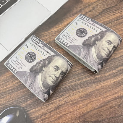 Men's Wallets with 100 US Dollar Pattern Male Leather Wallet with Card Holder Coin Pocket Purse Cartera Hombre