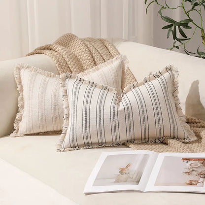 Summer Boho Pillow Covers 30x50 Living Room Sofa Fringed Edges Decorative Striped Throw Pillow Cover BreathableHome Decor