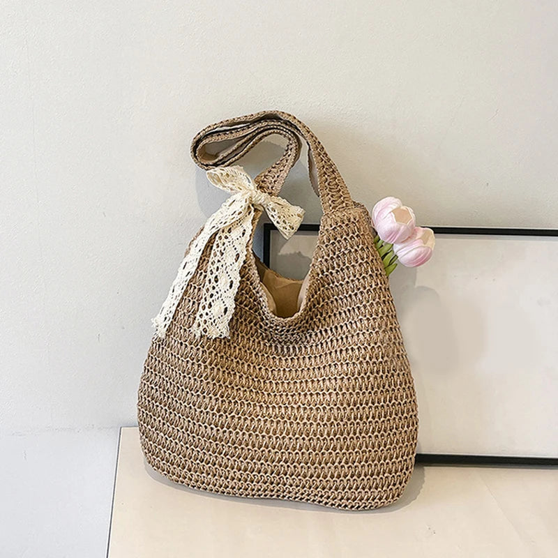 Fashion Rattan Women Shoulder Bags Woven Female Handbags Large Capacity Summer Beach Straw Bags Casual Tote Purses