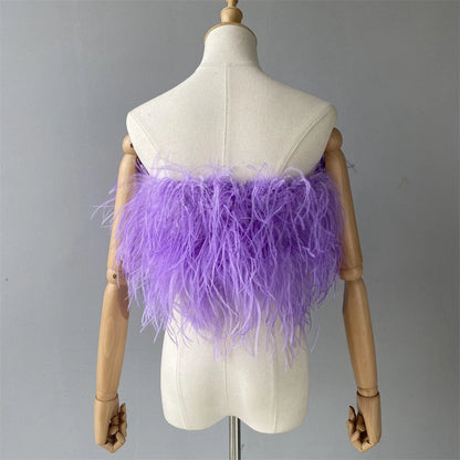 Jaxmonoy New Women Ostrich Feather Tube Spring Summer Sexy Stretch Top Bra Lady Party Wedding Fashion Sleeveless Cropped Top