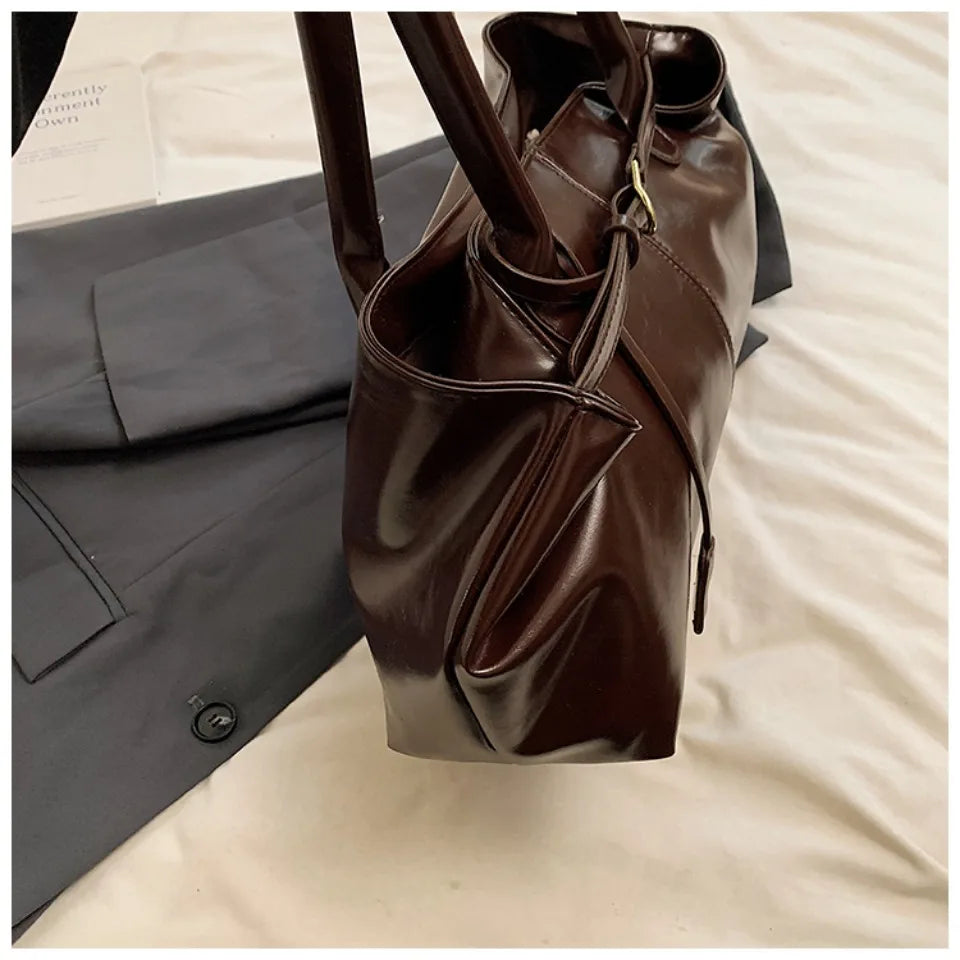 Oil PU Leather Hobo Handbag Slouchy Shoulder Bag Retro Top-Handle Bag Large Work Bags for Women Gilrls Tote Work Shopping Travel