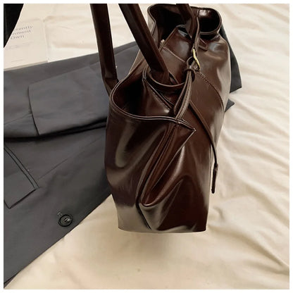 Oil PU Leather Hobo Handbag Slouchy Shoulder Bag Retro Top-Handle Bag Large Work Bags for Women Gilrls Tote Work Shopping Travel
