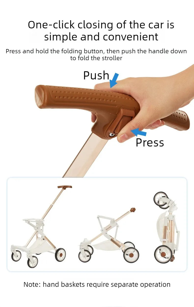 Foldable Dog Stroller Milk White PU Waterproof High Landscape Pet Stroller Outdoor Travel Pet Trolley Bearing Weight 15 KG