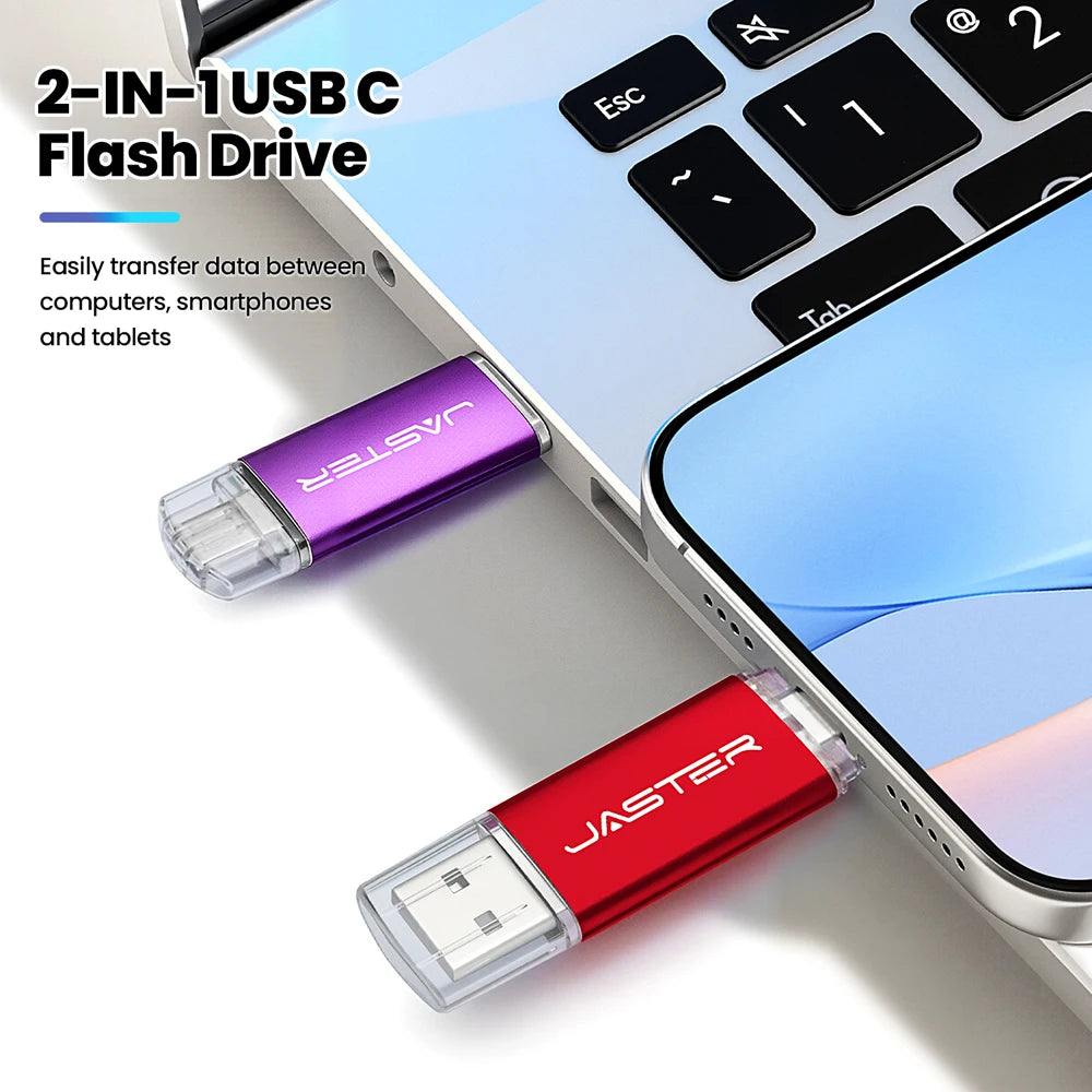 128GB High Speed TYPE C 2in1 USB Flash Drive 64GB Metal Pen Drive Smart Phone Car TV USB Stick 4GB 32GB Office Gift Memory Stick