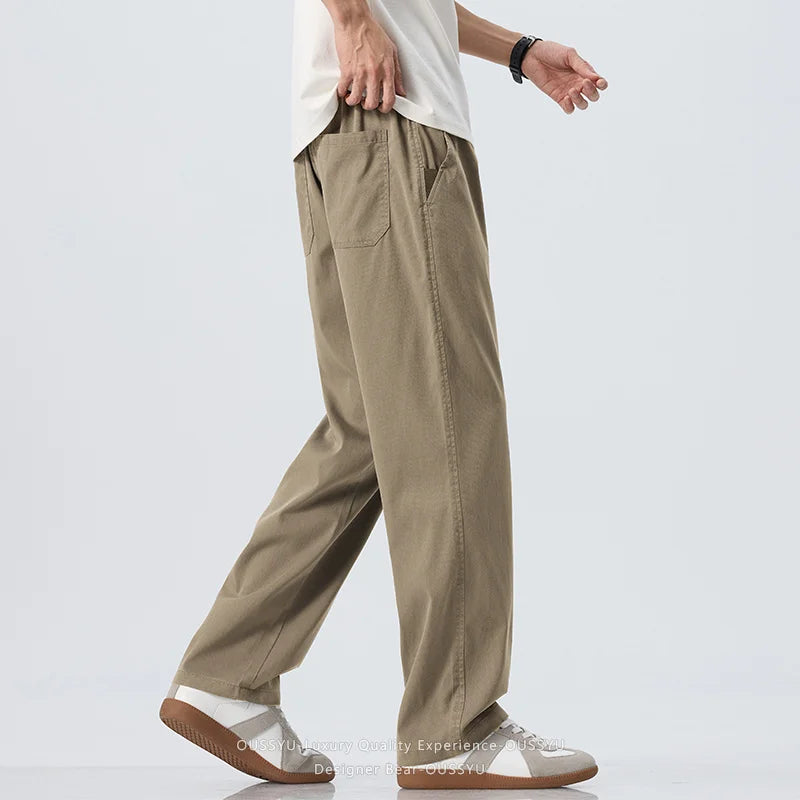 Summer Lyocell Fabric Ultra-thin Trousers Men's Loose Straight Cool Breathable Daily Sports Blue Casual Trousers Fashion Korean
