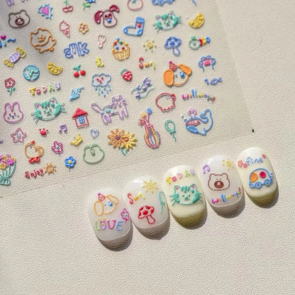 1/4pcs cute cartoon graffiti puppy party relief nail sticker dopamine  DIY  water cup  decorative nail accessory sticker