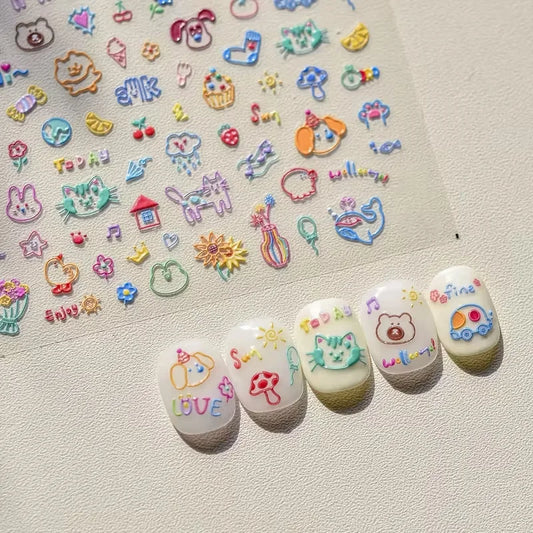 1/4pcs cute cartoon graffiti puppy party relief nail sticker dopamine  DIY  water cup  decorative nail accessory sticker