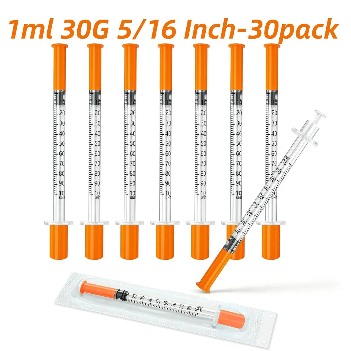 100/30 Pack 1ml 30G/31G 5/16 inch (8mm) Syringes with Needles Individually Packaged for Laboratory And Pet Supplies