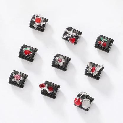 2025 New Original Black Red Stars Love Heart Bows Flower Italian Charm Link Fit 9mm Stainless Steel Jewelry DIY Making Bracelets