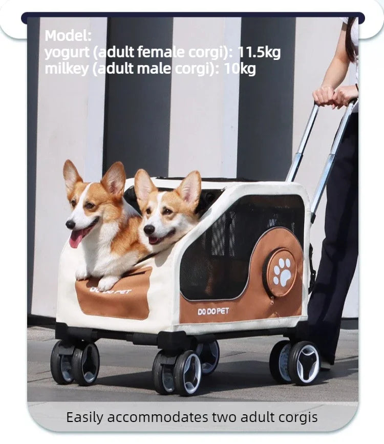 Foldable Large Pet Stroller with Telescopic Handle&Silent Wheels,Breathable Mesh Pet Trolley Cart for Medium Pet Outdoor Travel